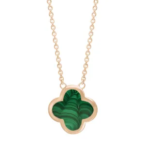 9ct Rose Gold Malachite Bloom Large Four Leaf Clover Polished Edge Pendant