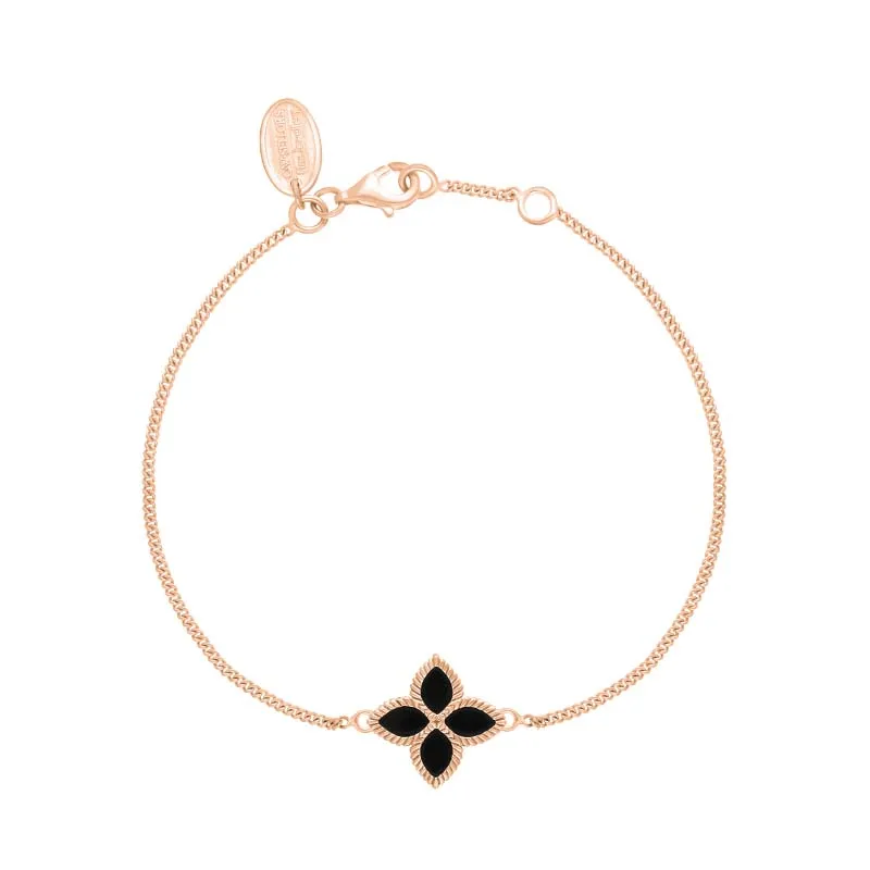 9ct Rose Gold Whitby Jet Eden Marquise Flower Bracelet
