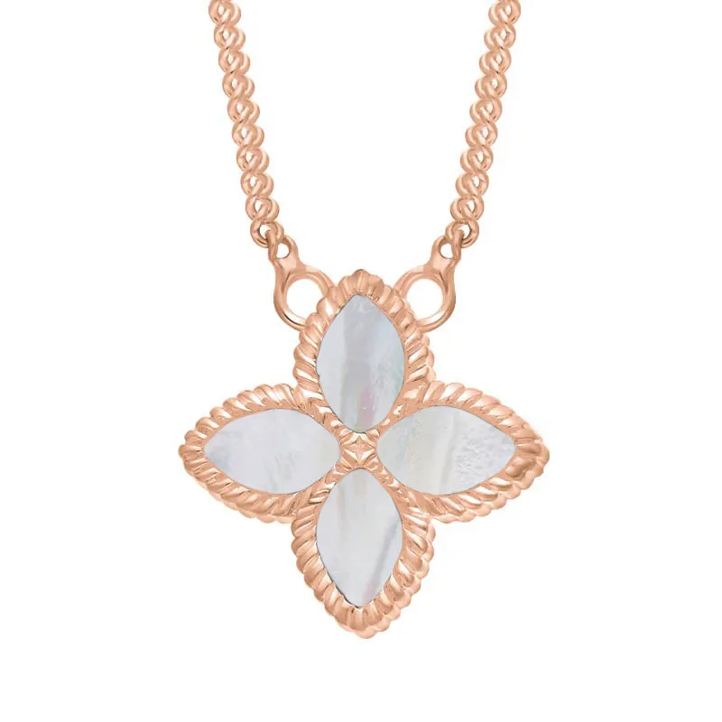 9ct Rose Gold White Mother of Pearl Eden Small Marquise Flower Necklace