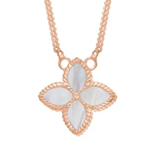 9ct Rose Gold White Mother of Pearl Eden Small Marquise Flower Necklace