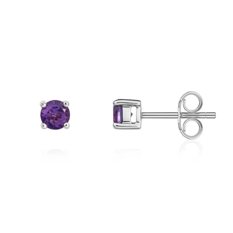 9ct White Gold Amethyst 4mm Round Claw Set Stud Earrings