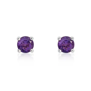 9ct White Gold Amethyst 4mm Round Claw Set Stud Earrings