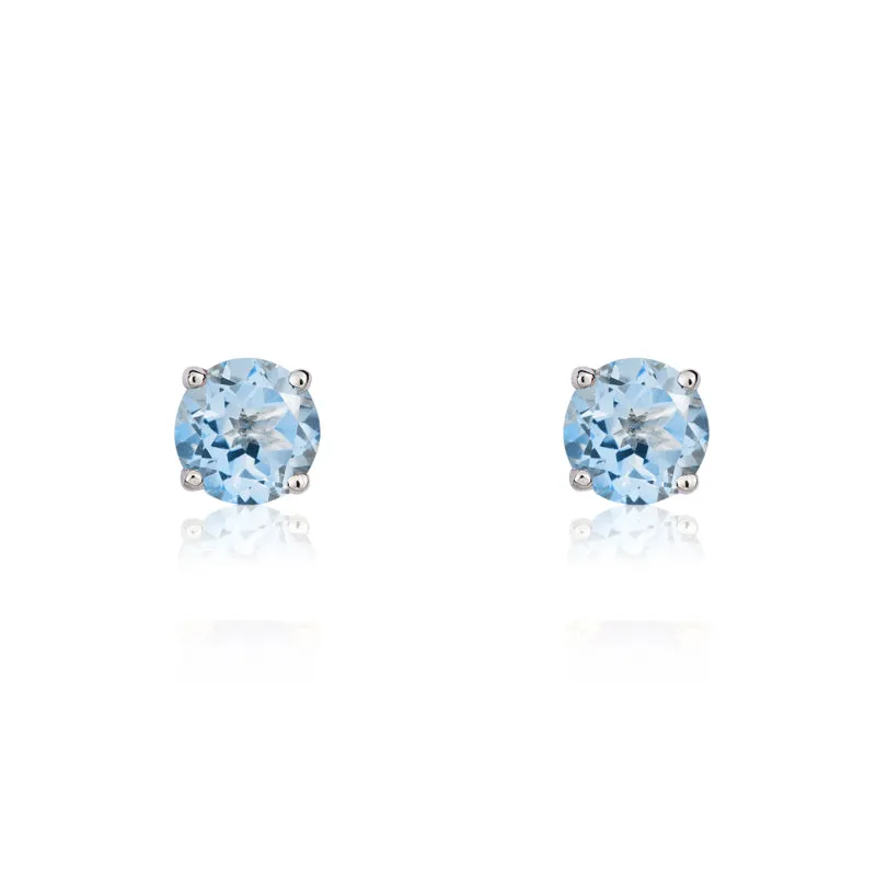 9ct White Gold Aquamarine 3mm Round Claw Set Stud Earrings