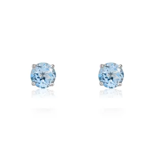 9ct White Gold Aquamarine 3mm Round Claw Set Stud Earrings