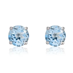 9ct White Gold Aquamarine 5mm Round Claw Set Stud Earrings