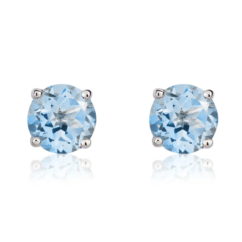 9ct White Gold Aquamarine 5mm Round Claw Set Stud Earrings