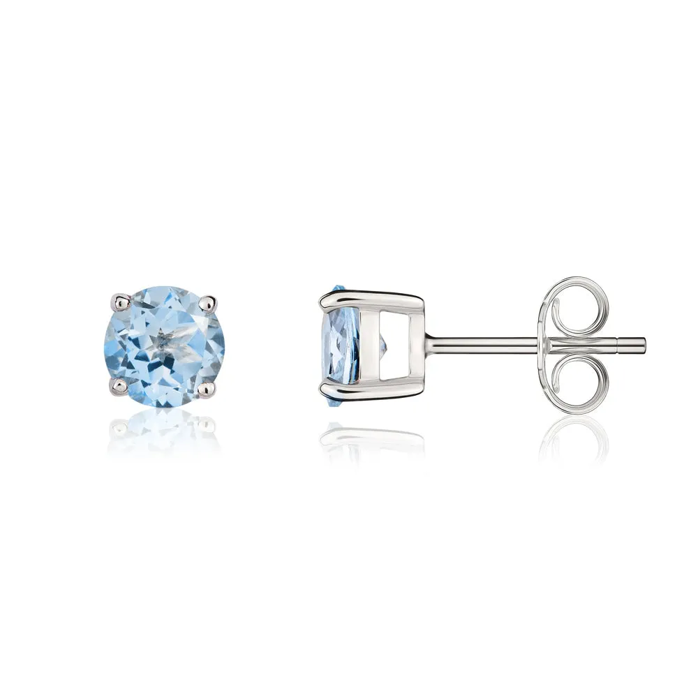 9ct White Gold Aquamarine 5mm Round Claw Set Stud Earrings