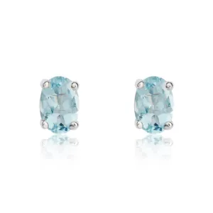 9ct White Gold Aquamarine 6x4mm Oval Claw Set Stud Earrings