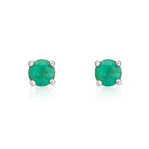 9ct White Gold Emerald 4mm Round Claw Set Stud Earrings