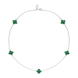 9ct White Gold Malachite Bloom Four Leaf Clover Necklace
