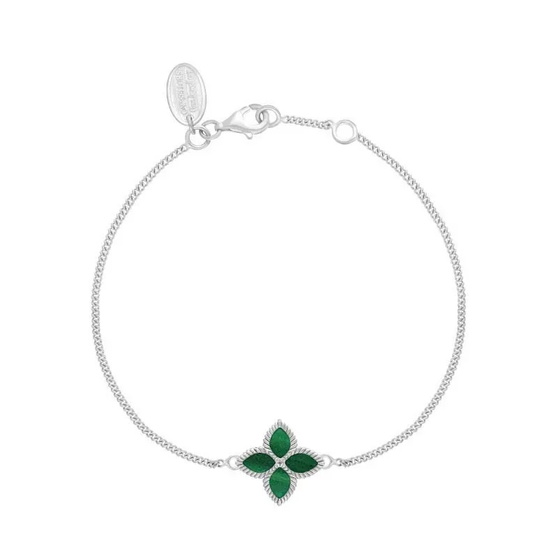 9ct White Gold Malachite Eden Marquise Flower Bracelet