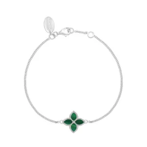 9ct White Gold Malachite Eden Marquise Flower Bracelet
