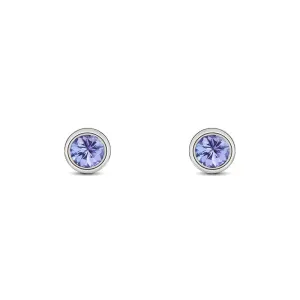 9ct White Gold Tanzanite 3mm Round Rub Over Set Stud Earrings