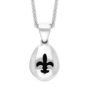 9ct White Gold Whitby Jet Fleur De Lis Pear Shape Necklace