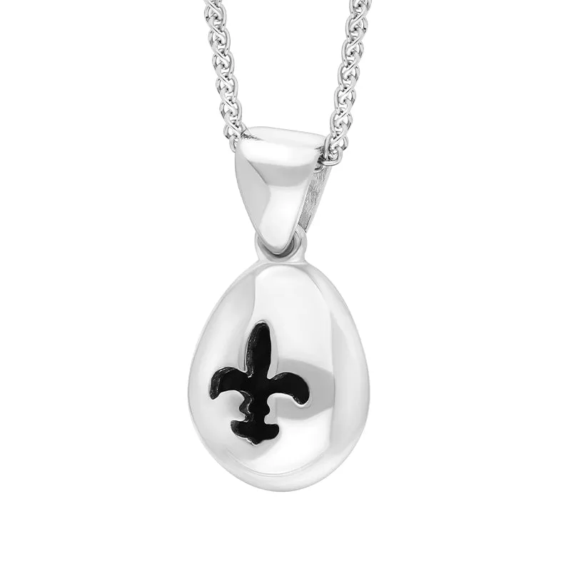 9ct White Gold Whitby Jet Fleur De Lis Pear Shape Necklace