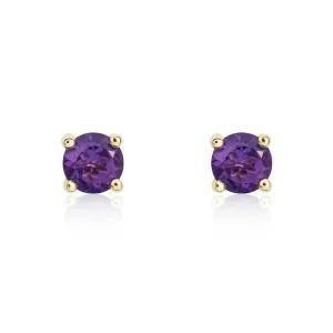 9ct Yellow Gold Amethyst 4mm Round Claw Set Stud Earrings