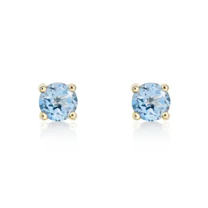 9ct Yellow Gold Aquamarine 4mm Round Claw Set Stud Earrings