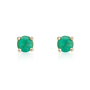 9ct Yellow Gold Emerald 4mm Round Claw Set Stud Earrings