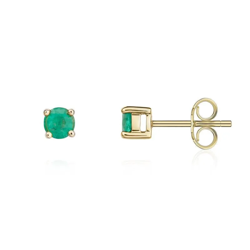 9ct Yellow Gold Emerald 4mm Round Claw Set Stud Earrings