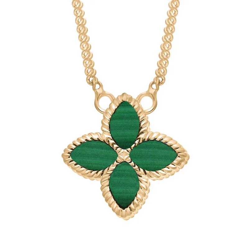 9ct Yellow Gold Malachite Eden Small Marquise Flower Necklace