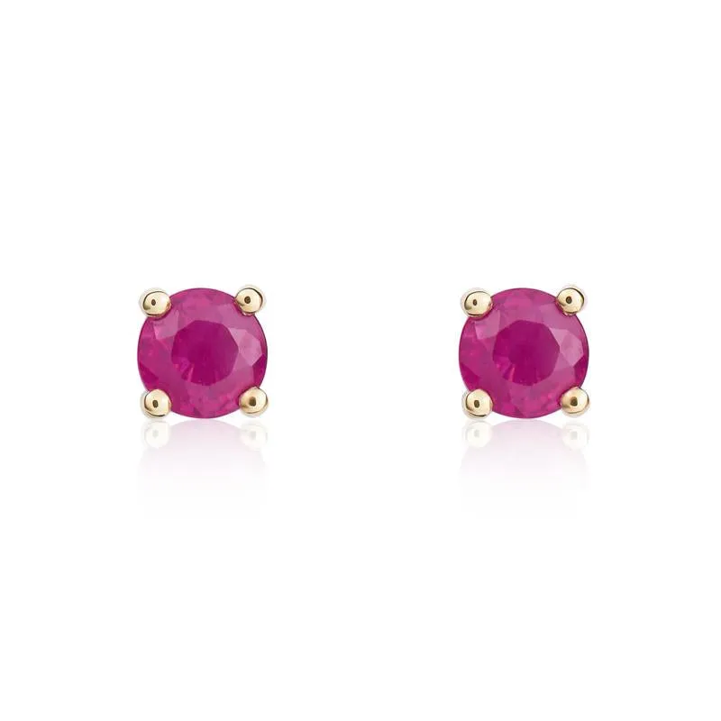 9ct Yellow Gold Ruby 4mm Round Claw Set Stud Earrings