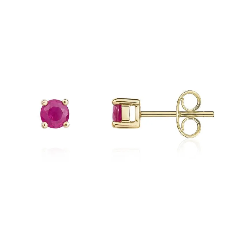 9ct Yellow Gold Ruby 4mm Round Claw Set Stud Earrings