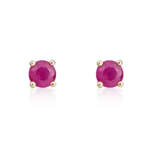 9ct Yellow Gold Ruby 4mm Round Claw Set Stud Earrings