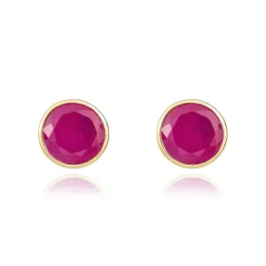 9ct Yellow Gold Ruby 5mm Round Rub Over Set Stud Earrings