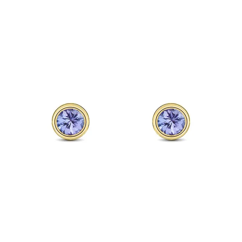 9ct Yellow Gold Tanzanite 3mm Round Rub Over Set Stud Earrings