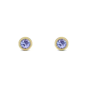 9ct Yellow Gold Tanzanite 3mm Round Rub Over Set Stud Earrings