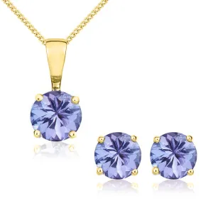 9ct Yellow Gold Tanzanite 5mm Round Claw Set Pendant and Stud Earrings Set