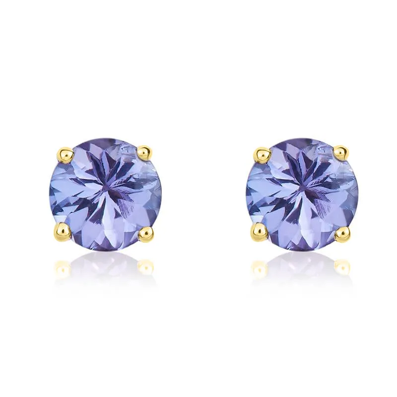 9ct Yellow Gold Tanzanite 5mm Round Claw Set Pendant and Stud Earrings Set