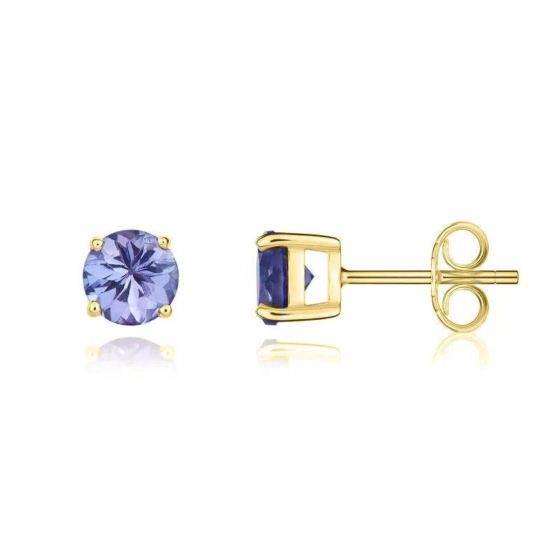 9ct Yellow Gold Tanzanite 5mm Round Claw Set Pendant and Stud Earrings Set