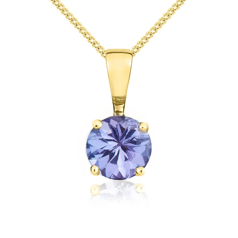9ct Yellow Gold Tanzanite 5mm Round Claw Set Pendant and Stud Earrings Set