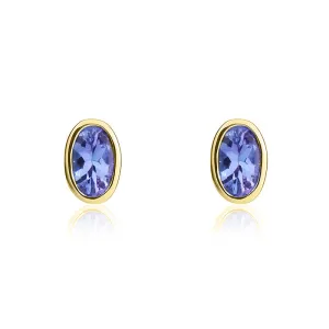 9ct Yellow Gold Tanzanite 5x3mm Oval Rub Over Set Stud Earrings