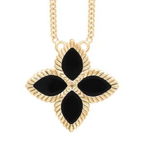 9ct Yellow Gold Whitby Jet Eden Large Marquise Flower Necklace