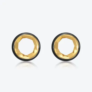 A. Sun Halo 18K Gold Studs w. Jet Black Enamel