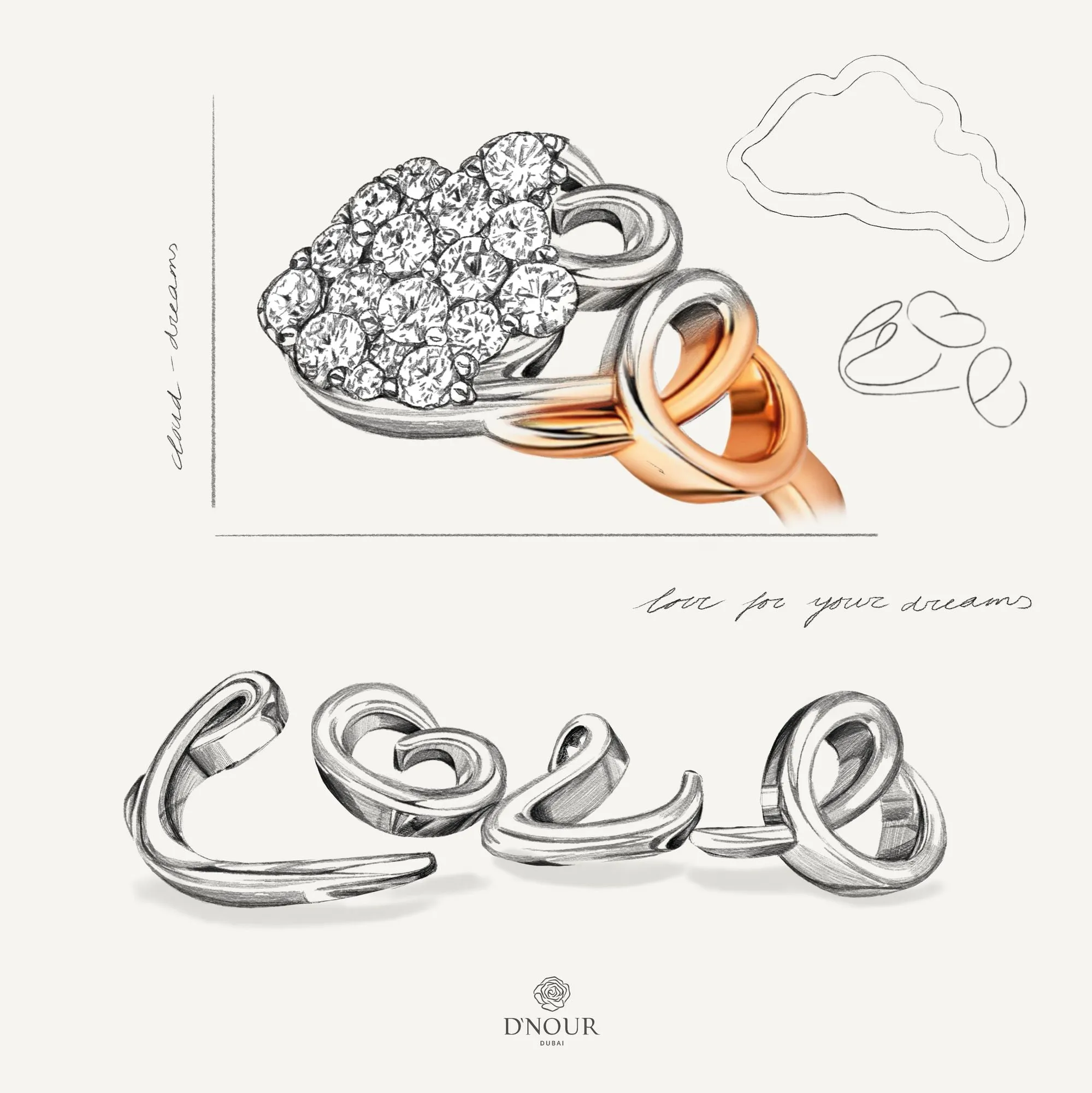 Allusia Love Clustered 18K Rosegold Ring w. Diamonds