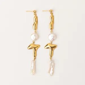 Amuleto Gold Plated Earrings w. Biwa Pearls