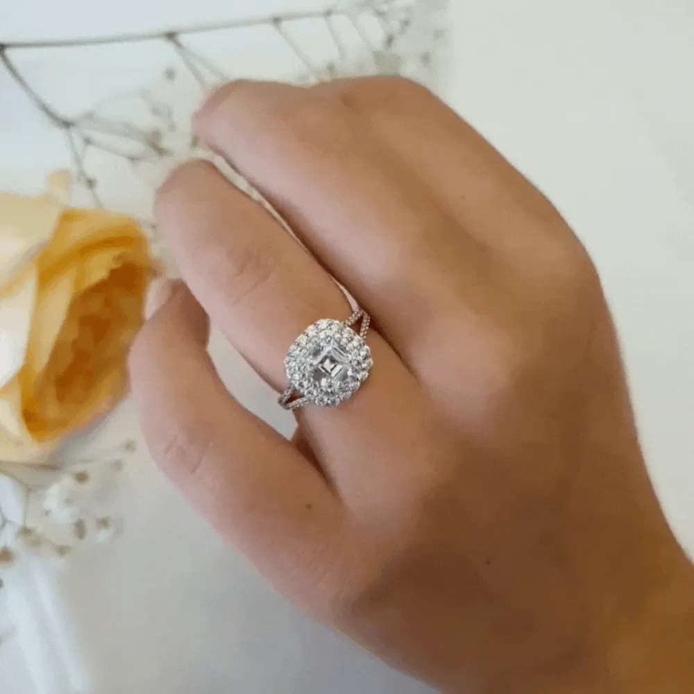 Asscher Cut Double Halo Ring