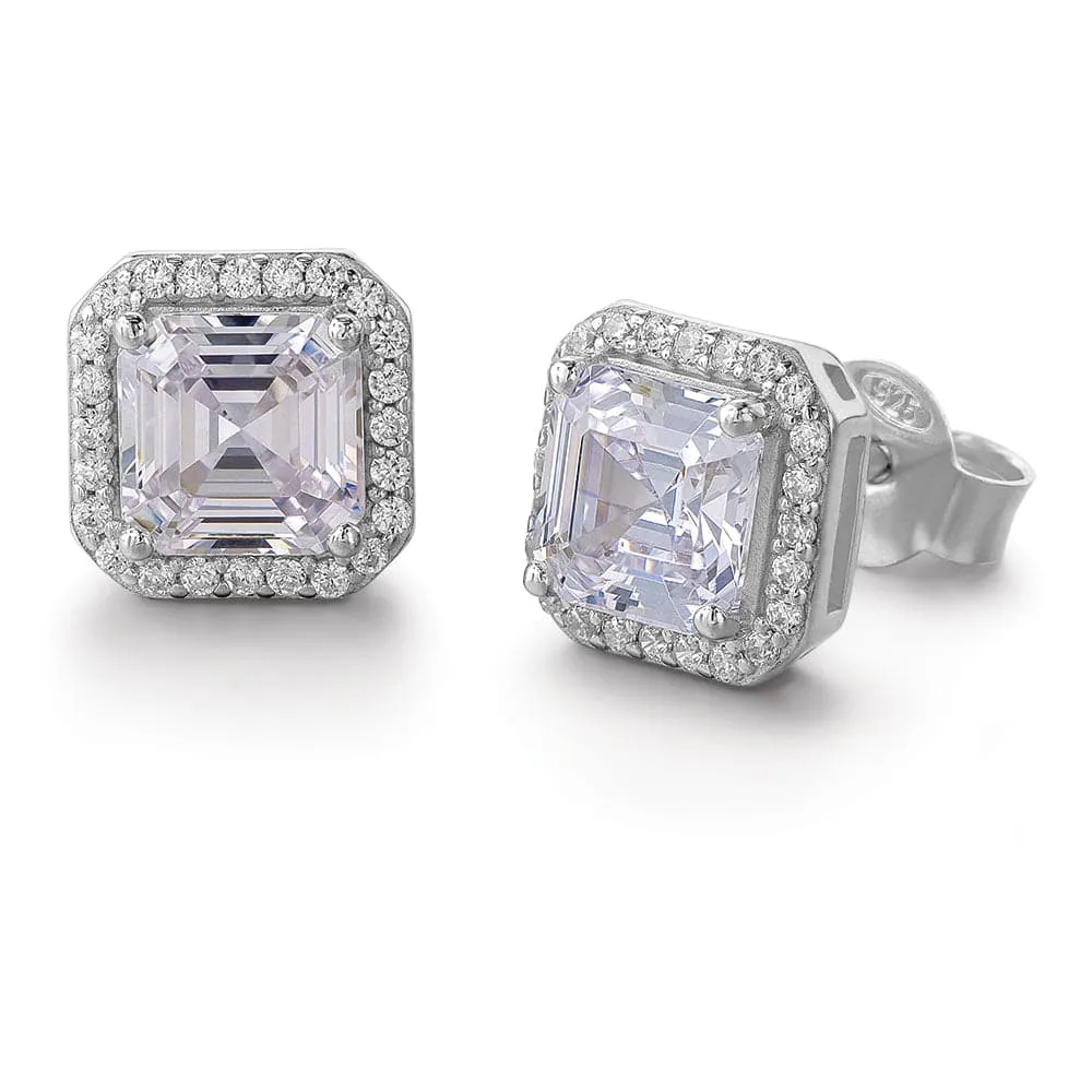 Asscher Cut Halo Studs