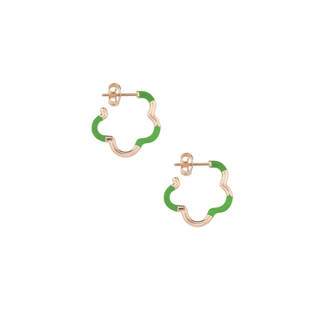 B Mini 9K Gold Earrings w. Green Enamel