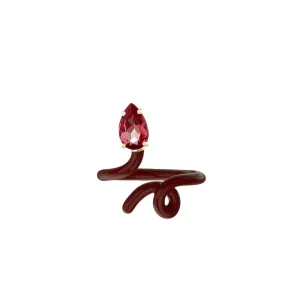 Baby Vine Tenrdil 9K Gold Ring w. Red Crystal