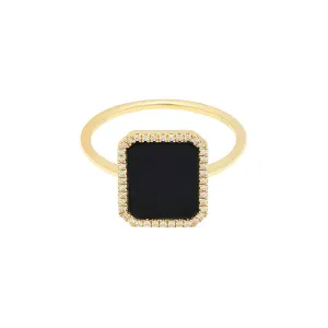 Bague Semi Precious 18K Gold Ring w. Agate & Diamonds