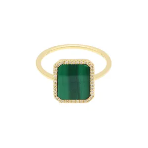 Bague Semi Precious 18K Gold Ring w. Malachite & Diamonds