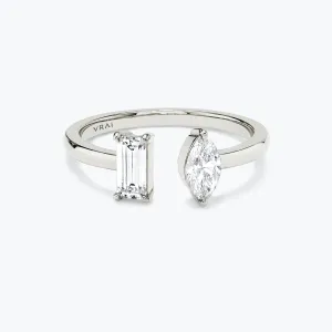 Baguette & Marquise Mixed Cuff 14K Whitegold Ring w. Lab-Grown Diamonds