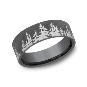 Benchmark Tantalum 8mm Tree Line Wedding Band