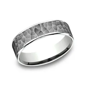 Benchmark Tantalum and 14k White Gold 6.5mm Hammered Finish Wedding Band