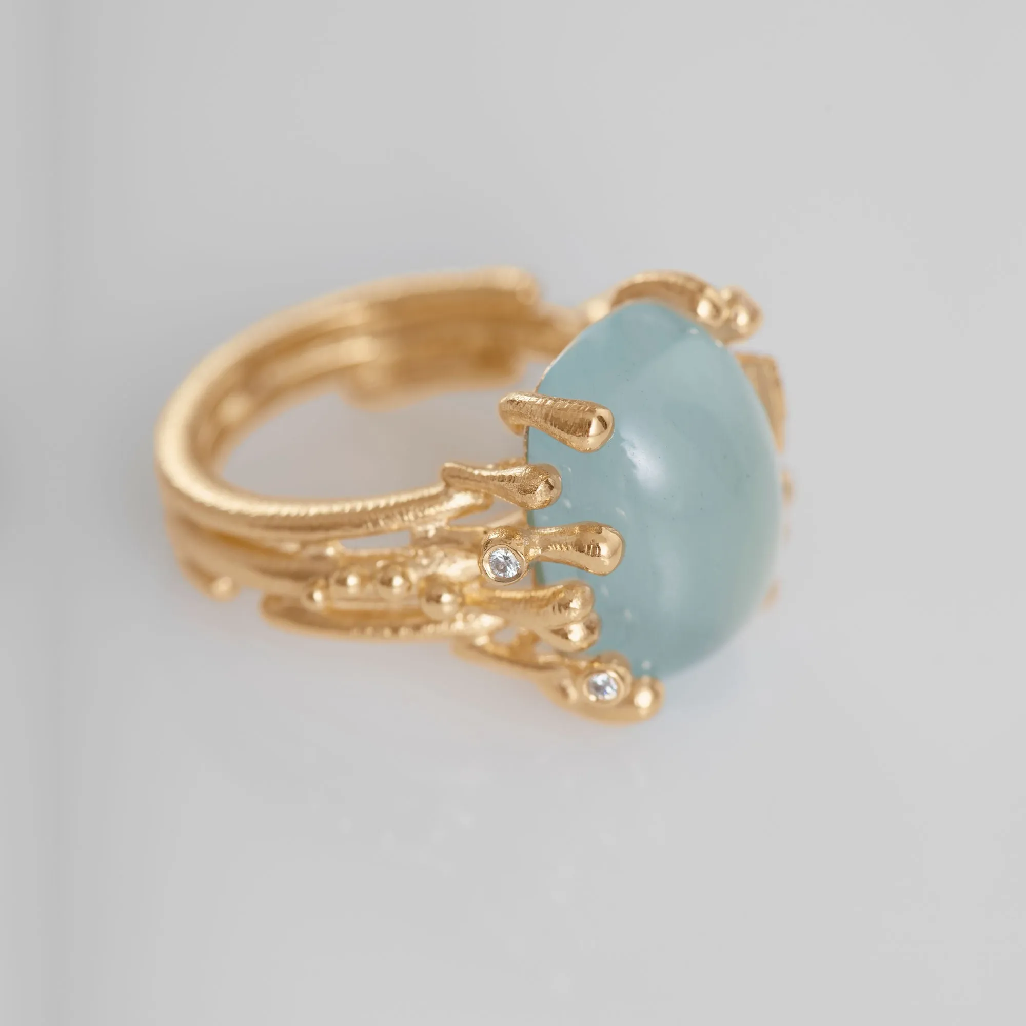 BoHo Medium 18K Gold Ring w. Diamonds & Aquamarine