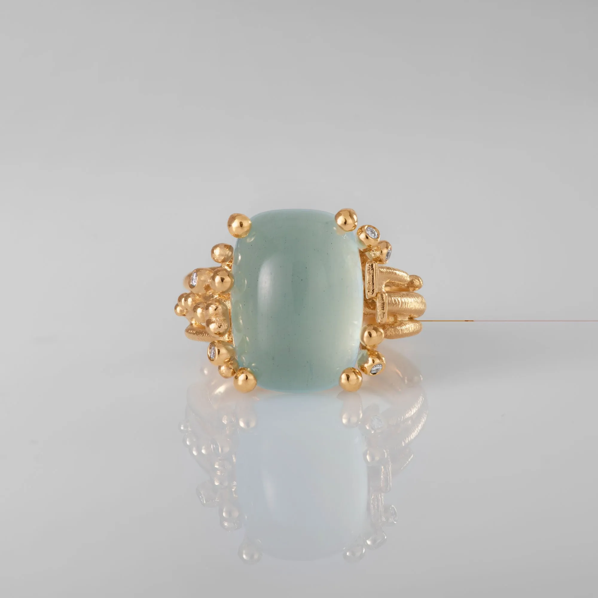 BoHo Medium 18K Gold Ring w. Diamonds & Aquamarine